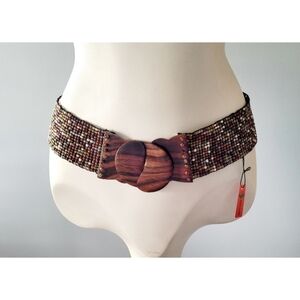 Erik & Mike Hand Beaded Stretch Belt Shades of Brown New with Tags Large XL